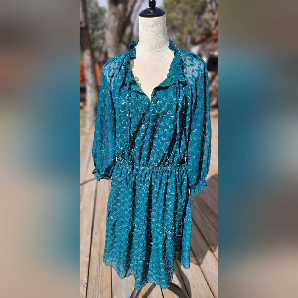 Green Midi Dress with Gold Accents